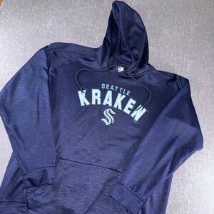 NHL Seattle Kraken Hoodie Mens L Navy Blue Heathered Fleece Pullover Sweatshirt‎